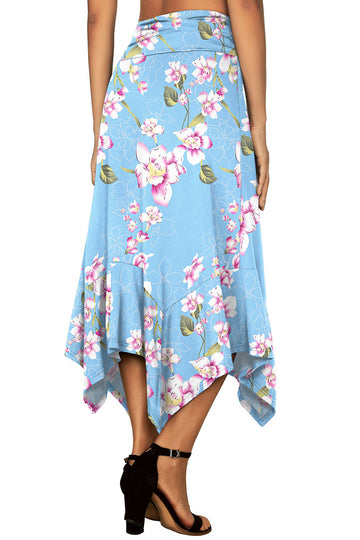 Women's Flowy Handkerchief Hemline Midi Skirt - Floral Print